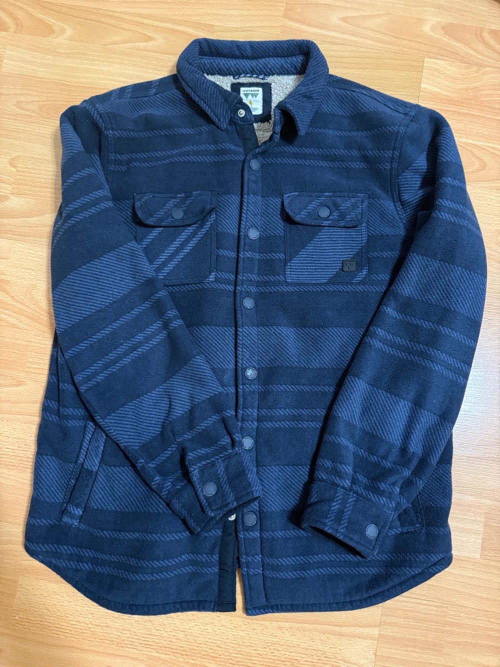Voyager L Wool-Blend Navy Plaid Button-Up Jacket